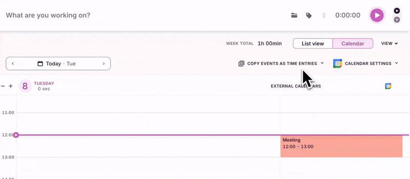 Gif of the calendar autotracking option being enabled on Toggl Track