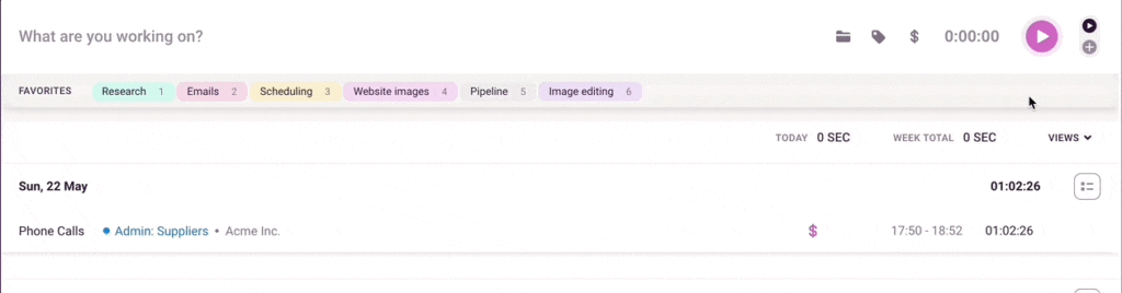 Animation showing how to switch from automatic to manual time tracking
