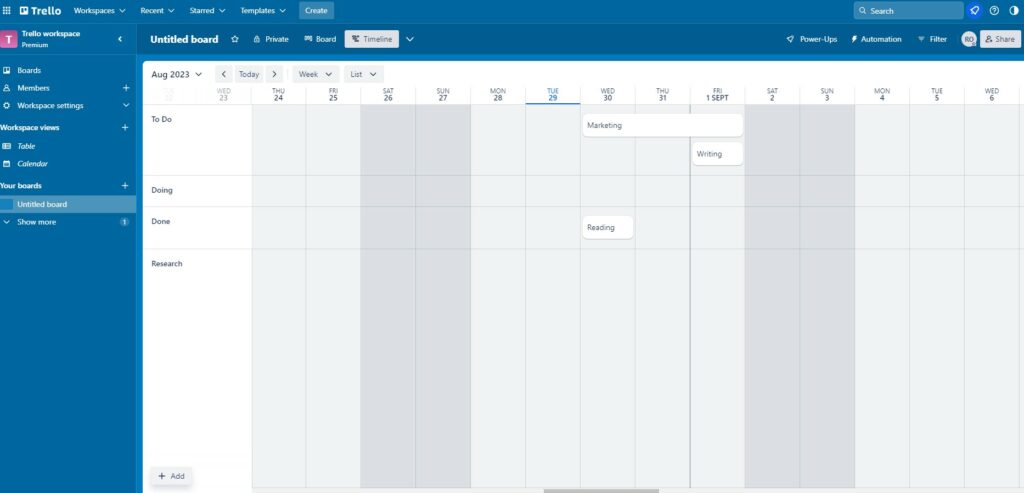 A screenshot of a Gantt chart in Trello.