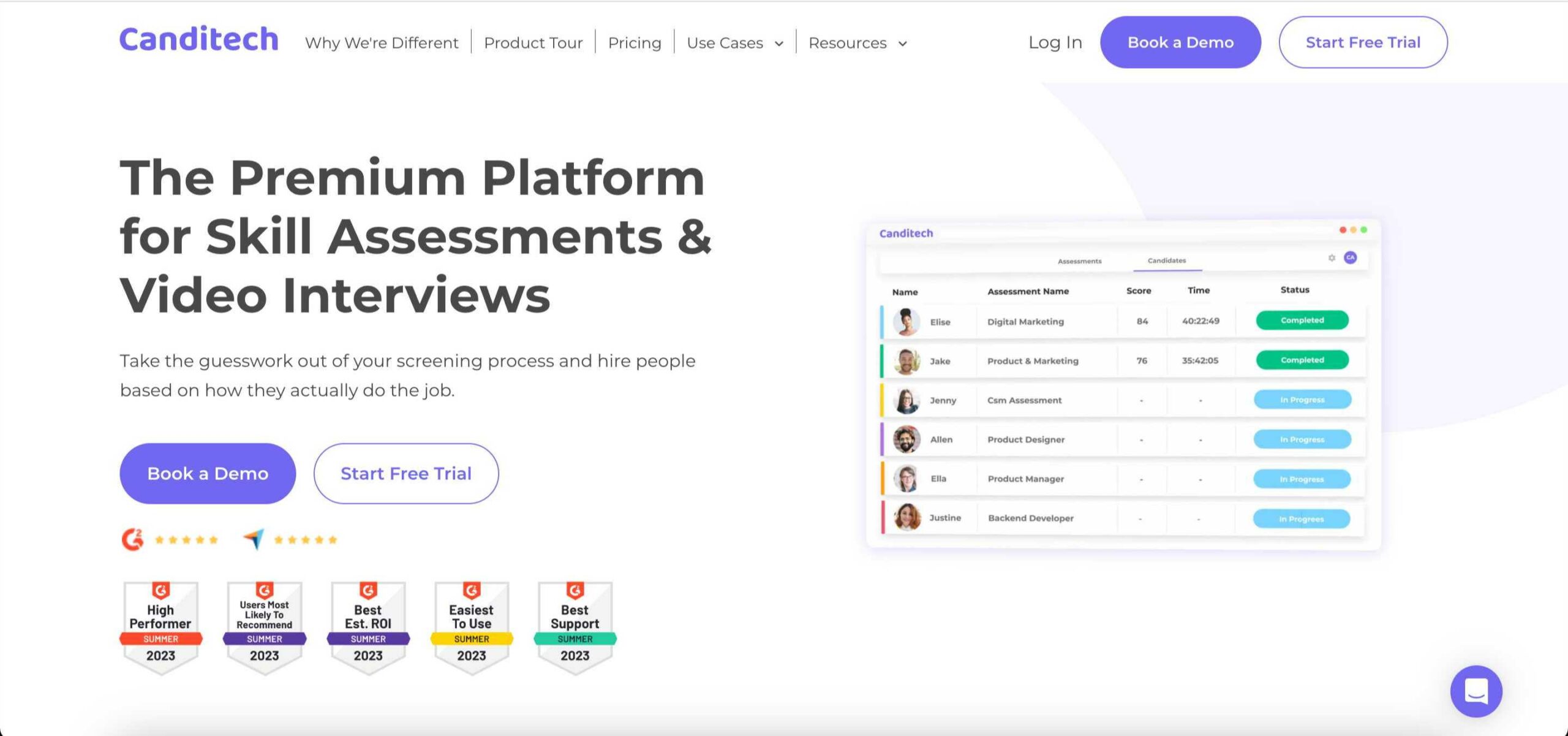 Canditech offers skills testing and video interviews, much like Toggl Hire.