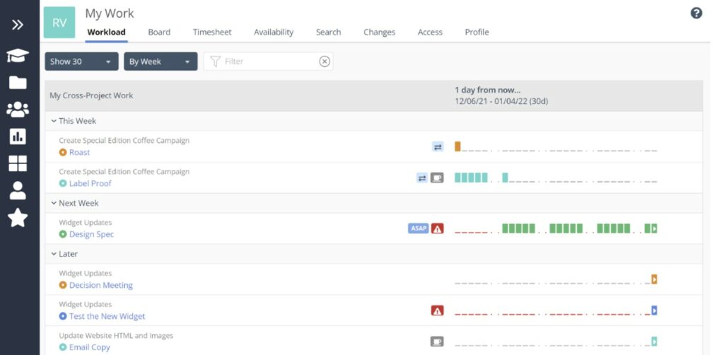A screenshot of LiquidPlanner.