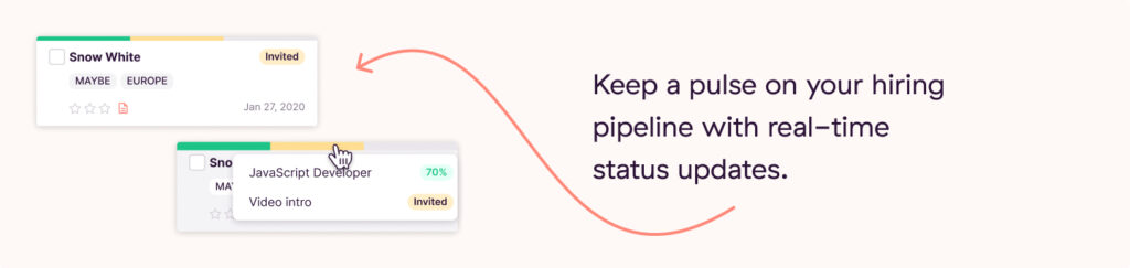 Simply hover over the candidate card in your pipeline to see the results of all of the assessments they completed.
