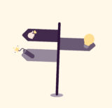 Animated road signs point in different directions