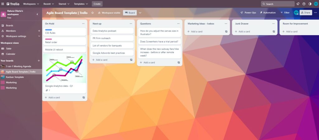 Trello A screenshot of Trello.