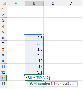 SUM function in Excel