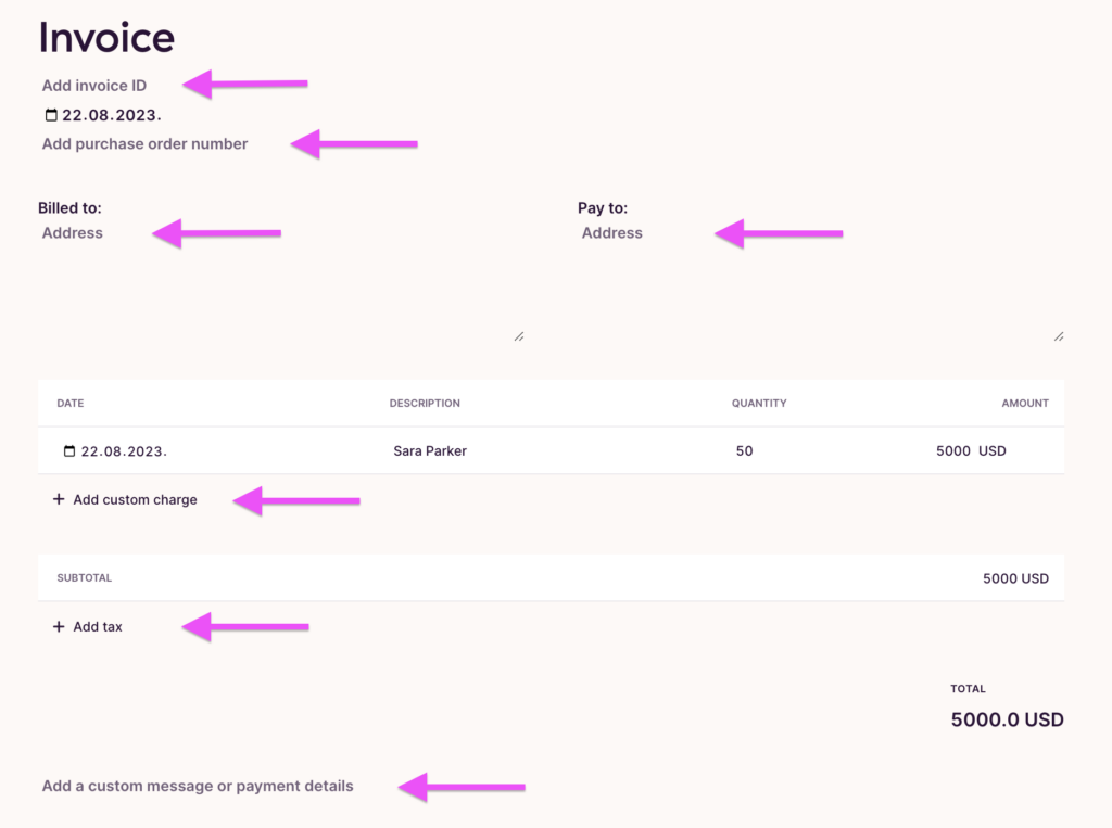 Editing an invoice in Toggl Track