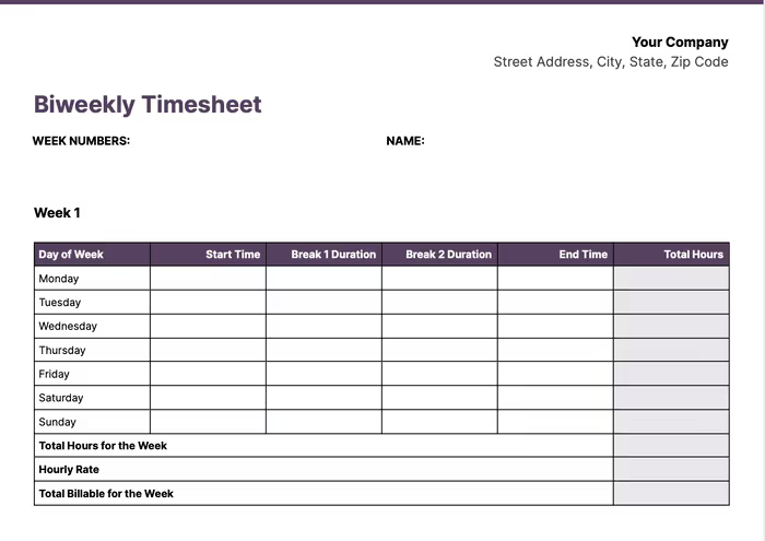 Biweekly timesheet example