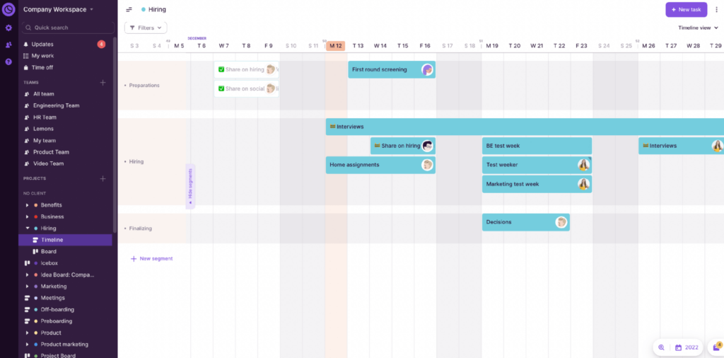 Timeline view in Toggl Plan