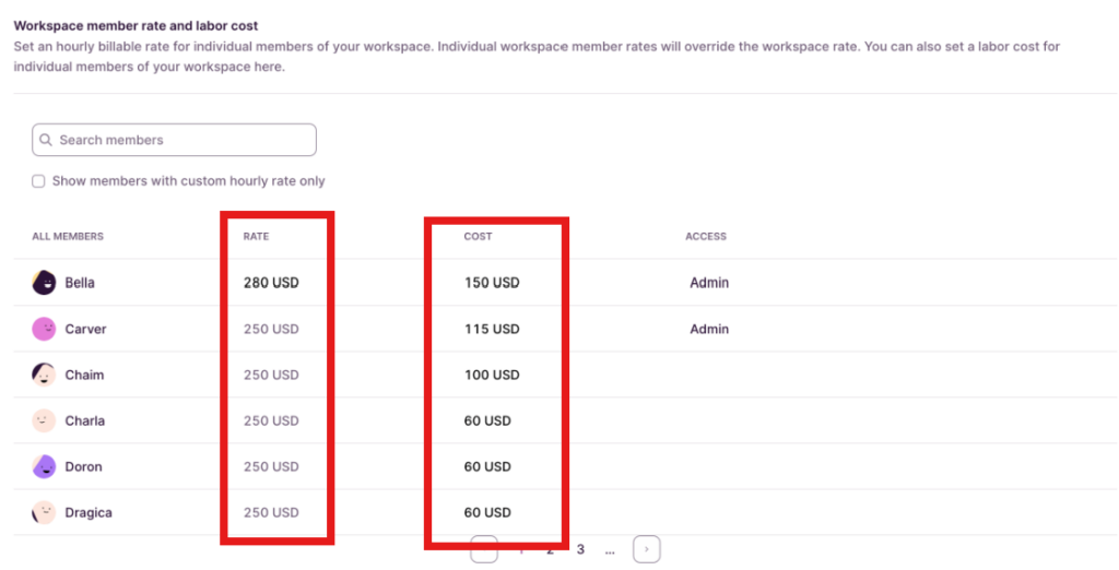 Billable rates in Toggl Track
