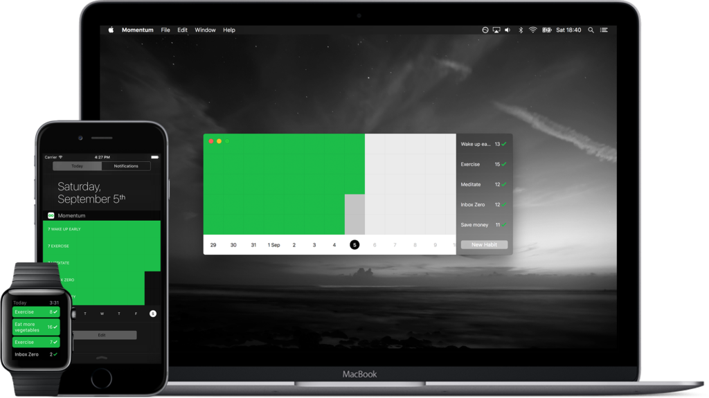 Momentum habit app desktop, phone, watch