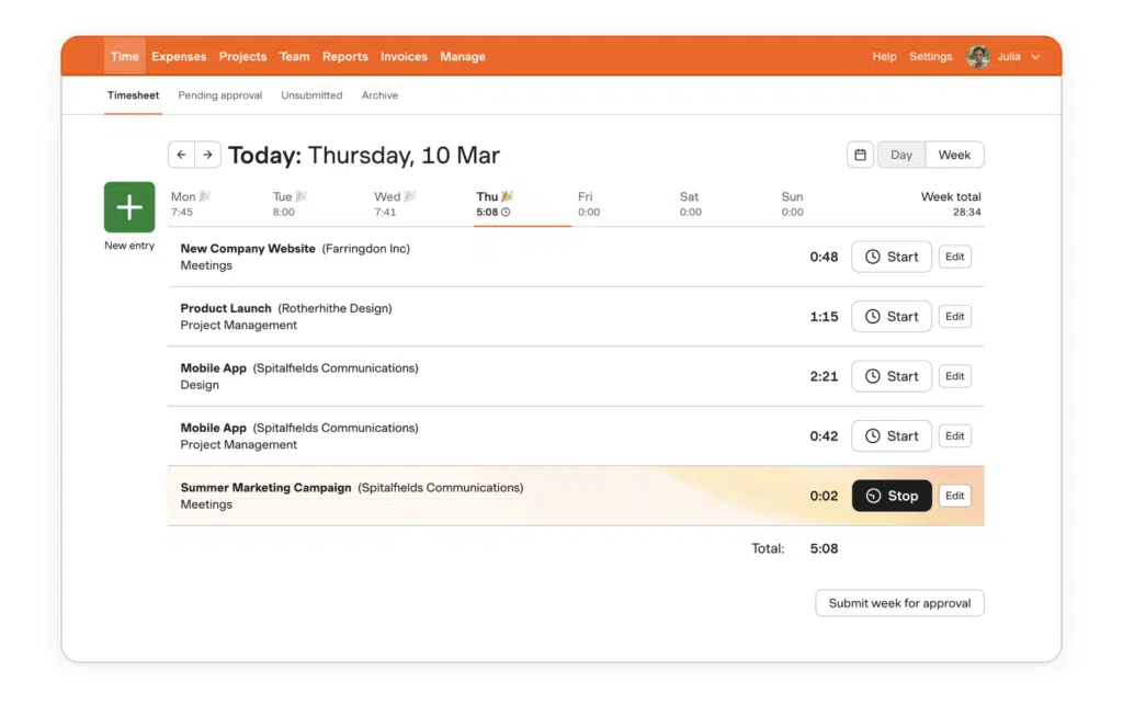 Harvest time tracking dashboard
